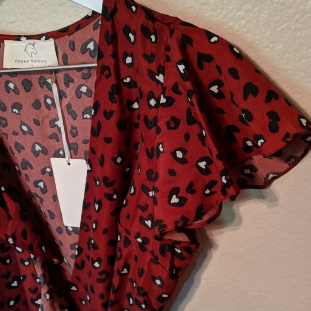 Red animal print wrap mini dress - Picture 6 of 7